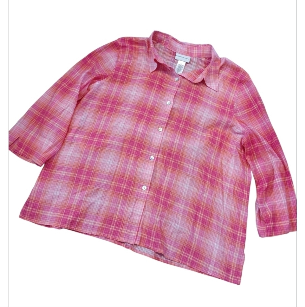 Alfred Dunner Plaid Pink Women  Shirt Sz XL New